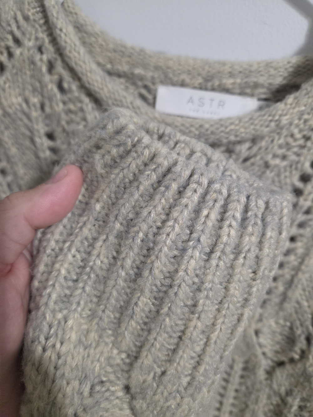 Astr Open Cable Knit Crewneck Sweater - Cream - Womens M - Picture 3 of 5